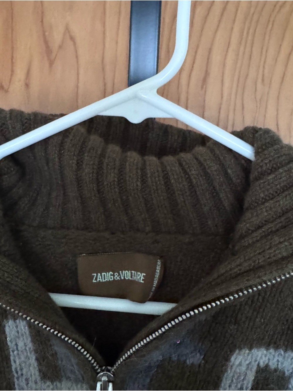 Zadig & Voltaire Almy Cheri half zip funnel neck olive green merino wool sweater - Picture 3 of 7